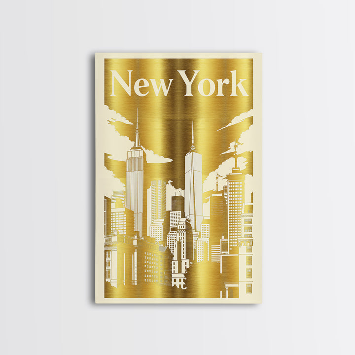 New York Travel Poster, Canvas Print, White And Gold Sketch Art, New York Wall Art, Vintage Travel Print, City Illustration, Poster Art