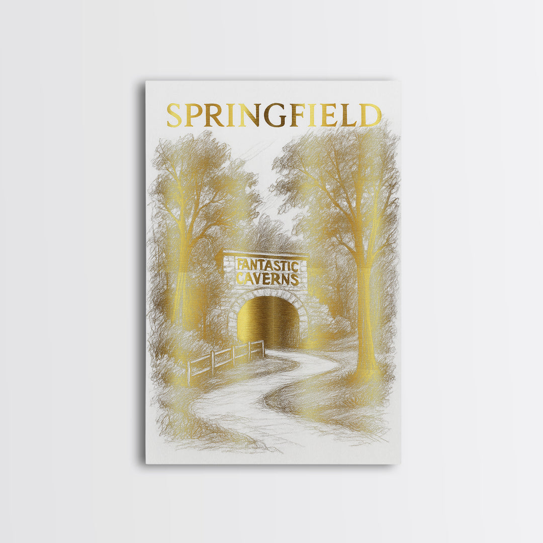 Springfield Missouri Travel Poster, Canvas Print, Gold Line Drawing Wall Art, Springfield Travel Art, Home Office Decor, City Travel Prints