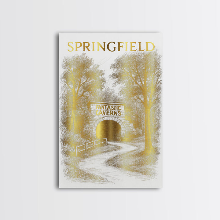Springfield Missouri Travel Poster, Canvas Print, Gold Line Drawing Wall Art, Springfield Travel Art, Home Office Decor, City Travel Prints