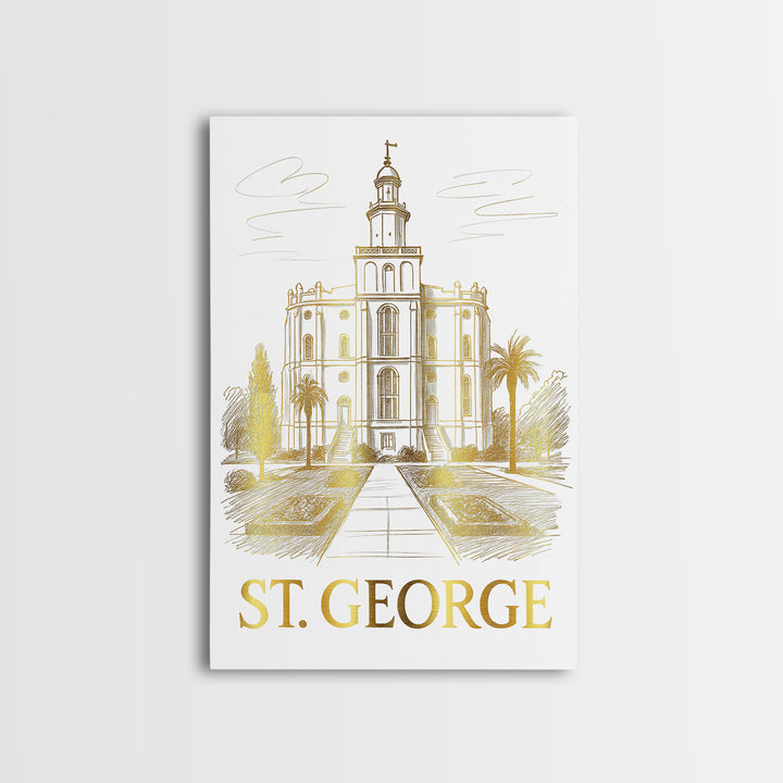 St George Travel Poster, Canvas Print, Gold Line Drawing Wall Art, St George Wall Art, Retro Travel Print, Mid Century Wall Art