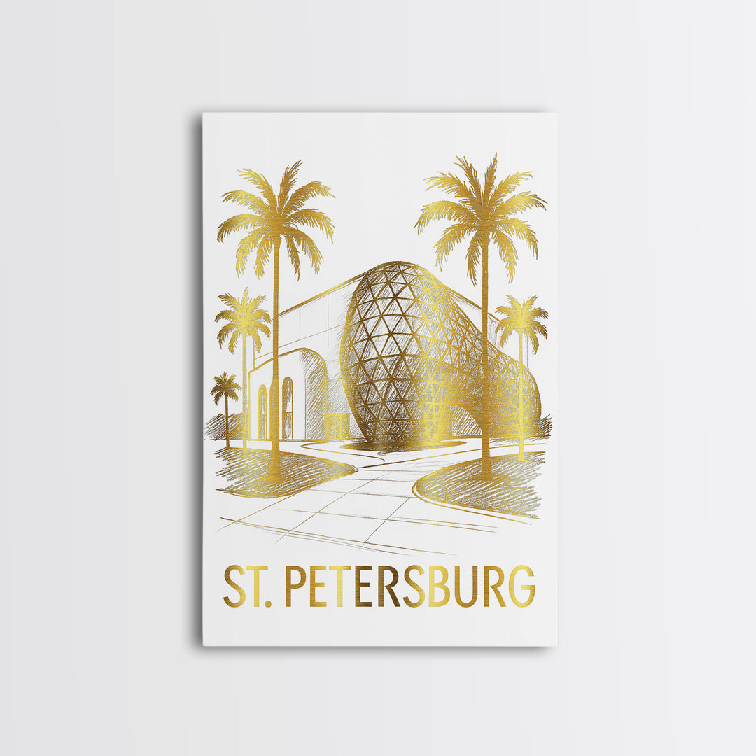 St Petersburg Travel Poster, Canvas Print, White And Gold Sketch Art, St Petersburg Art Print, City Illustration, Travel Wall Decor