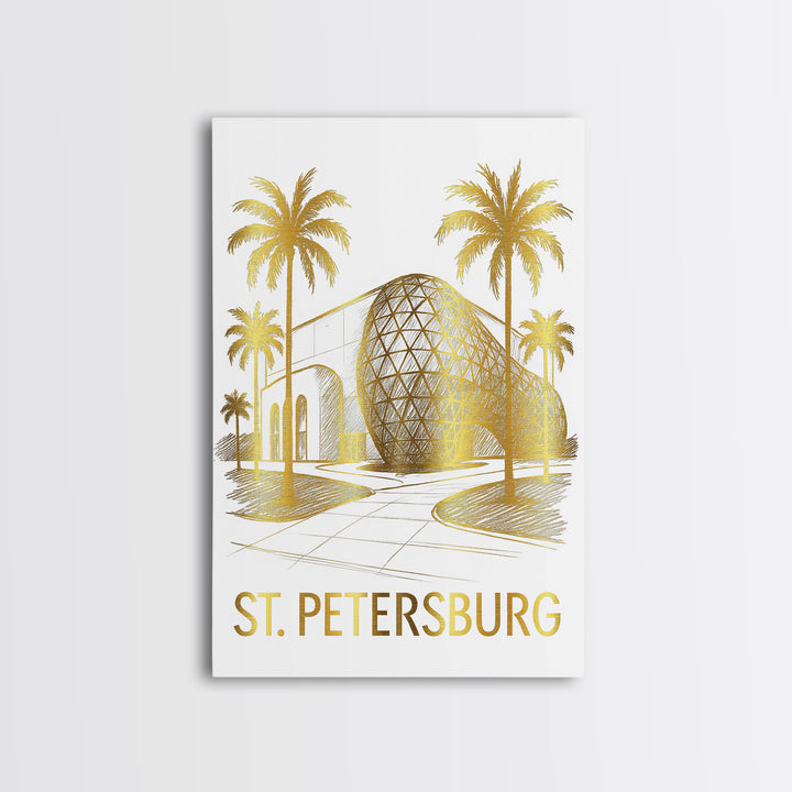 St Petersburg Travel Poster, Canvas Print, White And Gold Sketch Art, St Petersburg Art Print, City Illustration, Travel Wall Decor