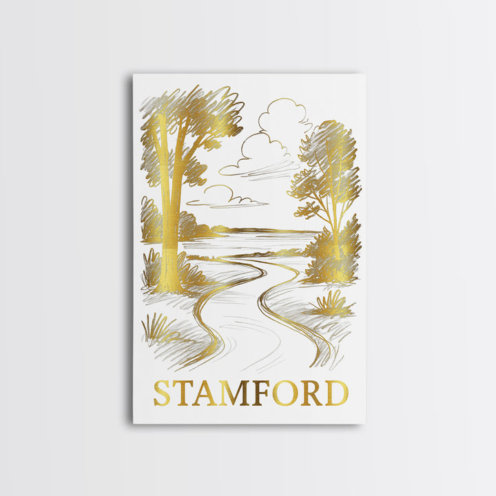 Stamford Travel Poster, Framed Canvas Print, Elegant City Illustration, Stamford Art Print, City Travel Prints, Travel Poster Set