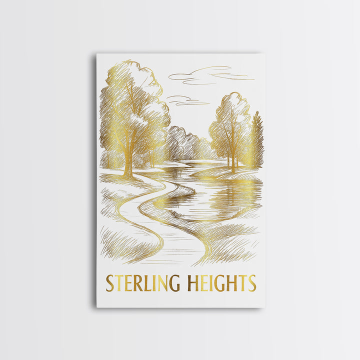 Sterling Heights Travel Poster, Canvas Print, Elegant City Illustration, Sterling Heights Wall Art, Modern Wall Decor, Watercolor Skyline