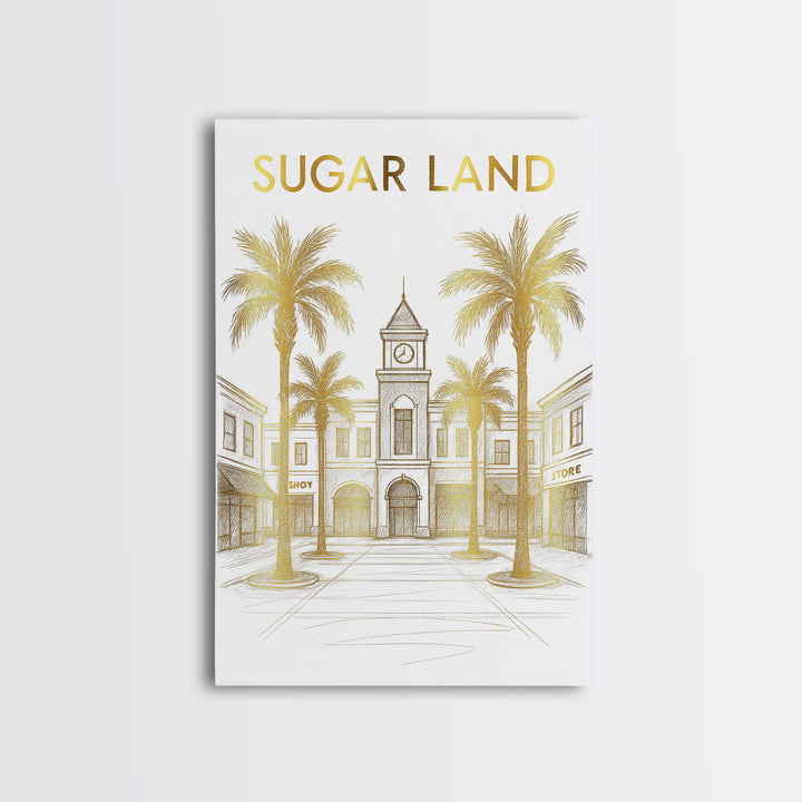 Sugar Land Travel Poster, Canvas Print, Elegant City Illustration, Sugar Land Wall Art, Watercolor Downtown Skyline, Travel Poster Art