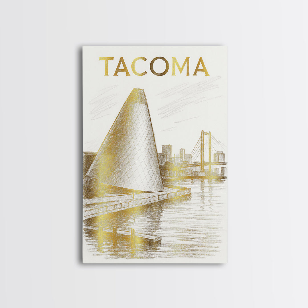 Tacoma Washington Travel Poster, Framed Canvas Print, Elegant City Illustration, Tacoma City Art, Mid Century Wall Art, Travel Poster Set