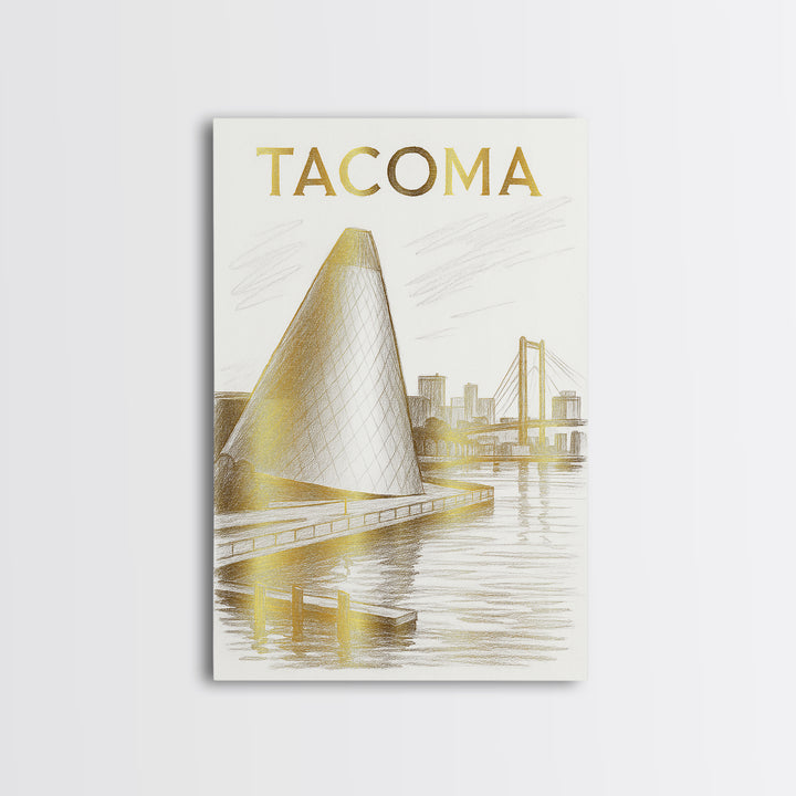 Tacoma Washington Travel Poster, Framed Canvas Print, Elegant City Illustration, Tacoma City Art, Mid Century Wall Art, Travel Poster Set