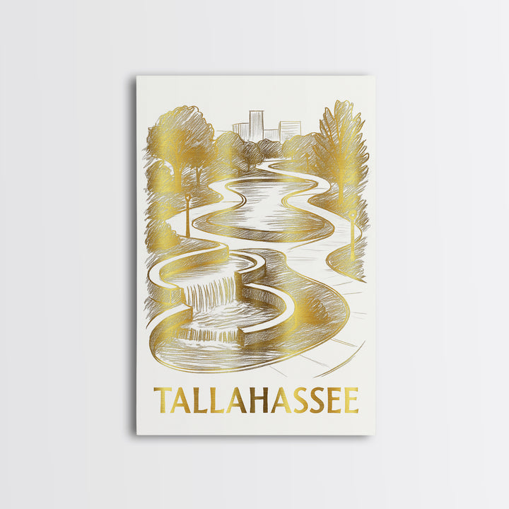 Tallahassee Travel Poster, Canvas Print, White And Gold Sketch Art, Tallahassee Art Print, Watercolor City Skyline, Travel Art Print