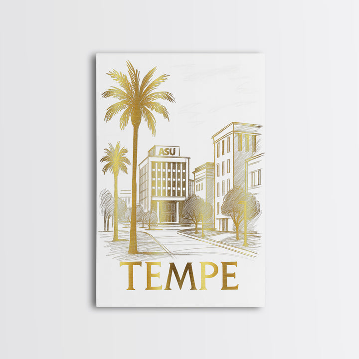 Tempe Travel Poster, Canvas Print, Gold Line Drawing Wall Art, Tempe Art Print, Eclectic Wall Decor, Modern Wall Decor, Retro Travel Print