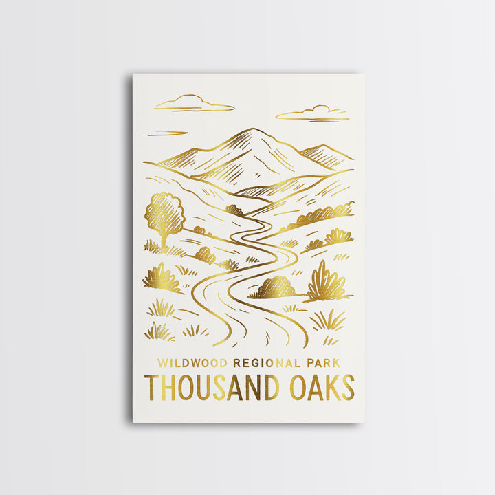 Thousand Oaks Travel Poster, Canvas Print, White And Gold Sketch Art, Thousand Oaks City Art, Home Office Decor, Fine Art Print