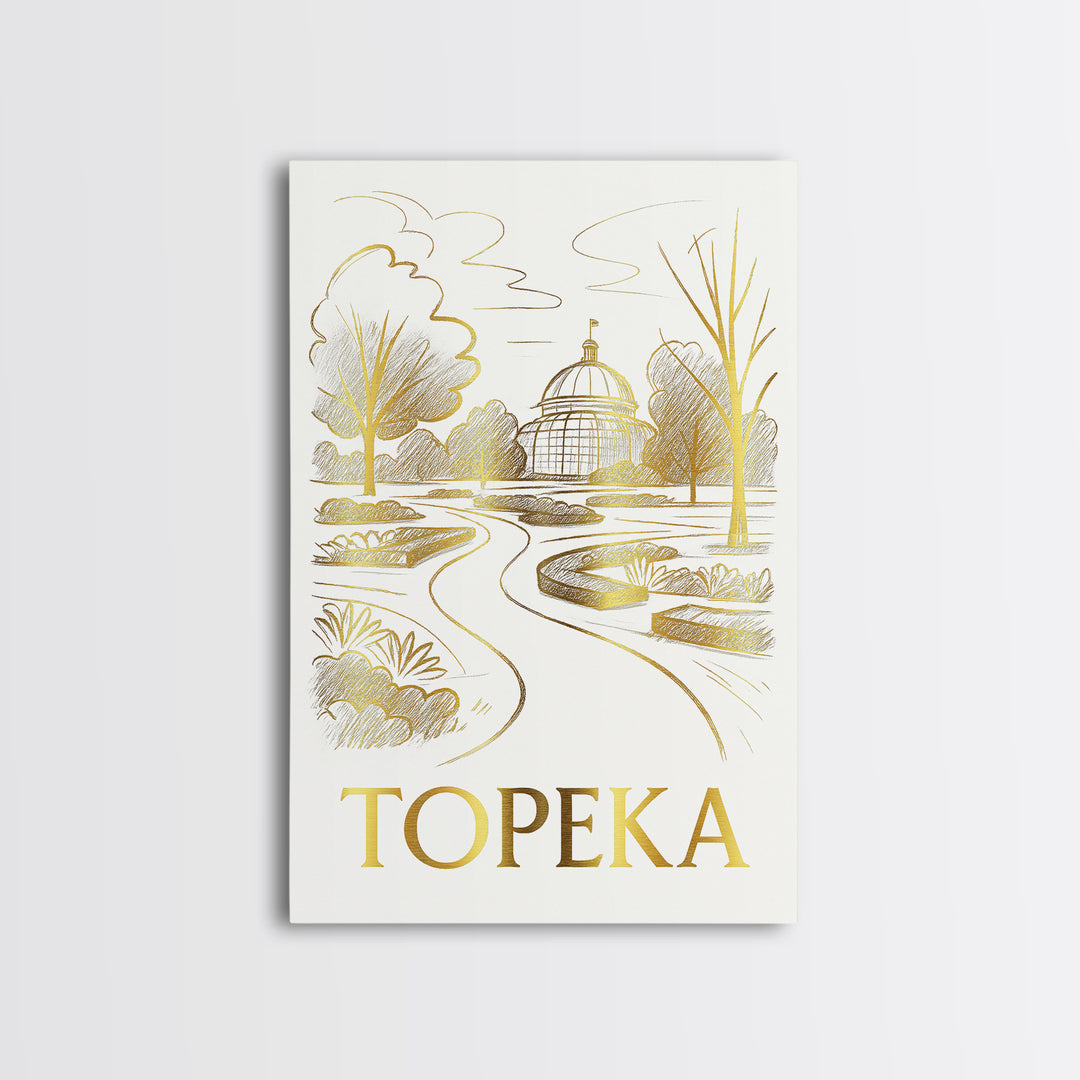 Topeka Travel Poster, Canvas Print, Gold Line Drawing Wall Art, Topeka Wall Art, Travel Poster Set, Living Room Wall Art, Fine Art Print