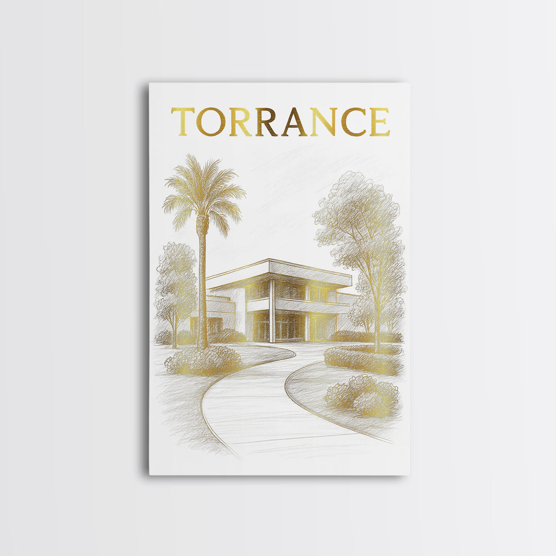 Torrence Travel Poster, Canvas Print, Gold Line Drawing Wall Art, Torrence City Art, Travel Poster Art, Travel Wall Decor, Poster Print
