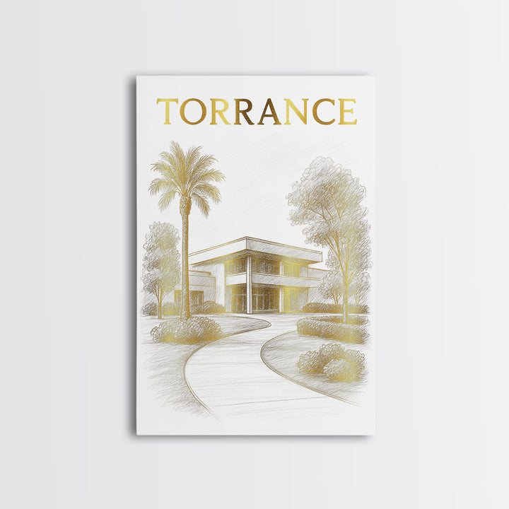 Torrence Travel Poster, Canvas Print, Gold Line Drawing Wall Art, Torrence City Art, Travel Poster Art, Travel Wall Decor, Poster Print
