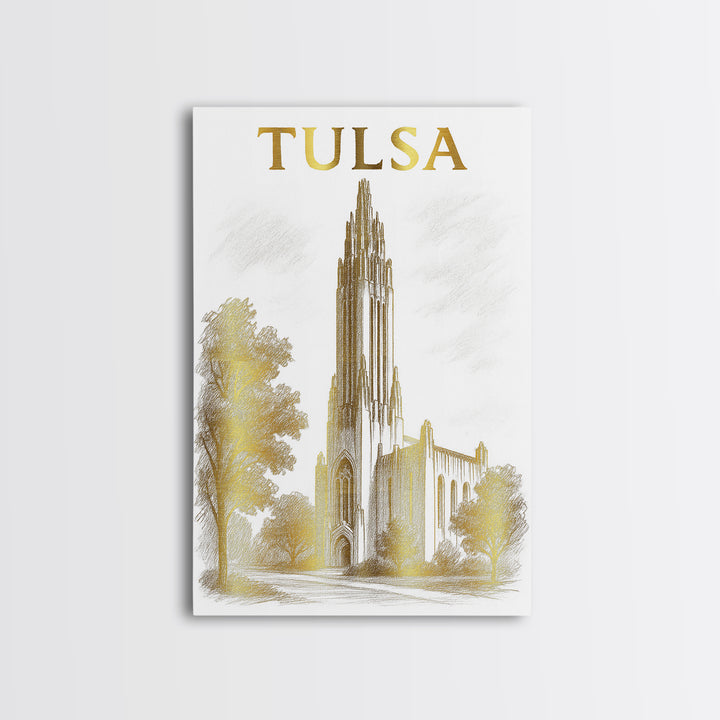Tulsa Oklahoma Travel Poster, Canvas Print, Gold Line Drawing Wall Art, Tulsa Travel Art, Fine Art Print, Wall Decor, Wanderlust Decor