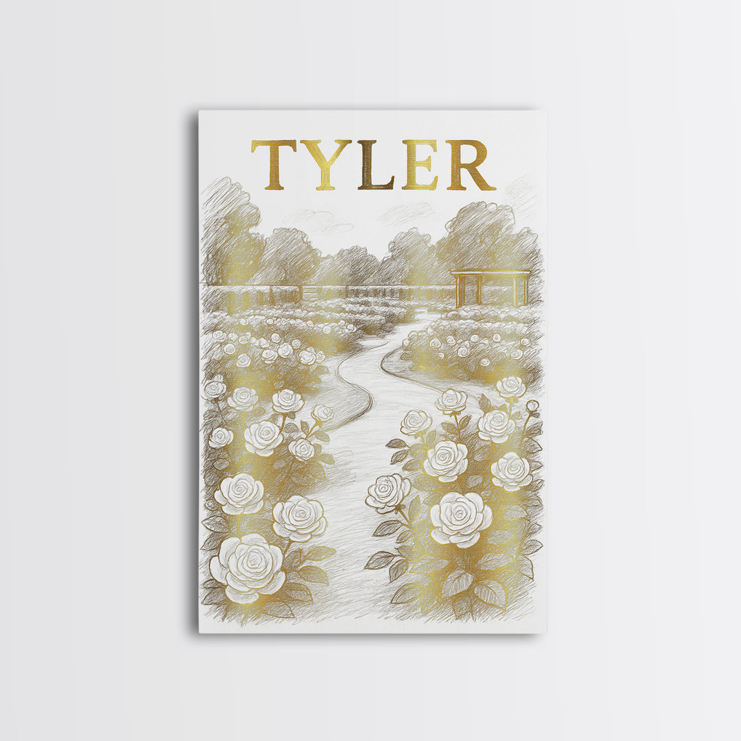 Tyler Texas Travel Poster, Canvas Print, Gold Line Drawing Wall Art, Tyler Travel Art, Wanderlust Decor, Modern Wall Decor, Travel Decor