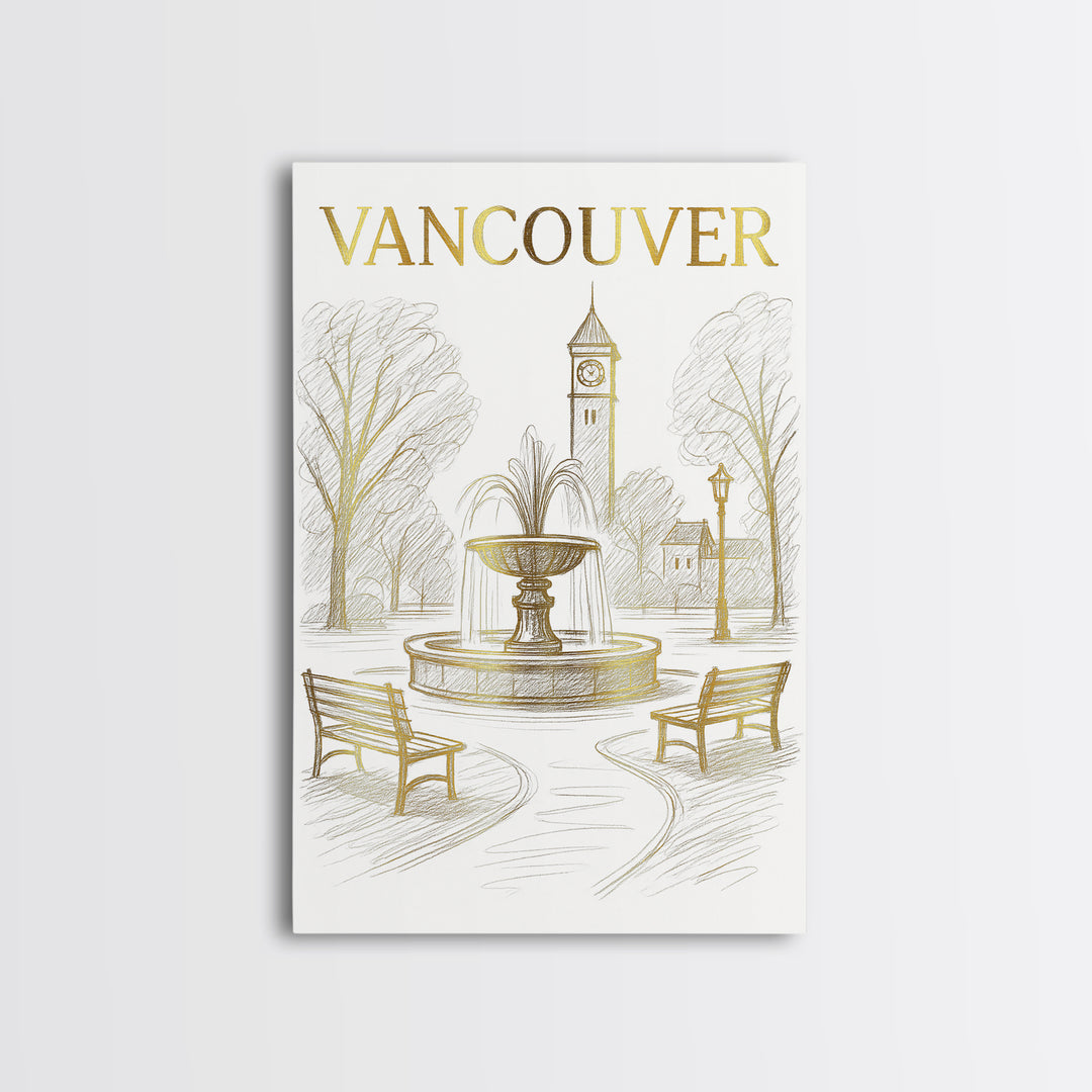 Vancouver Washington Travel Poster, Canvas Print, Gold Line Drawing Wall Art, Vancouver Travel Art, Home Office Decor, Living Room Wall Art