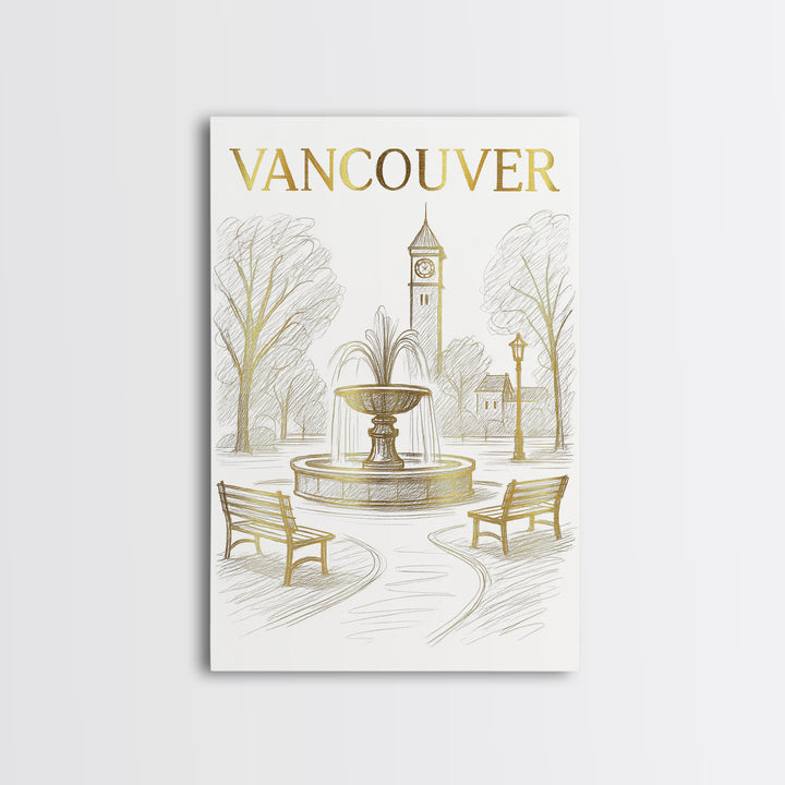 Vancouver Washington Travel Poster, Canvas Print, Gold Line Drawing Wall Art, Vancouver Travel Art, Home Office Decor, Living Room Wall Art