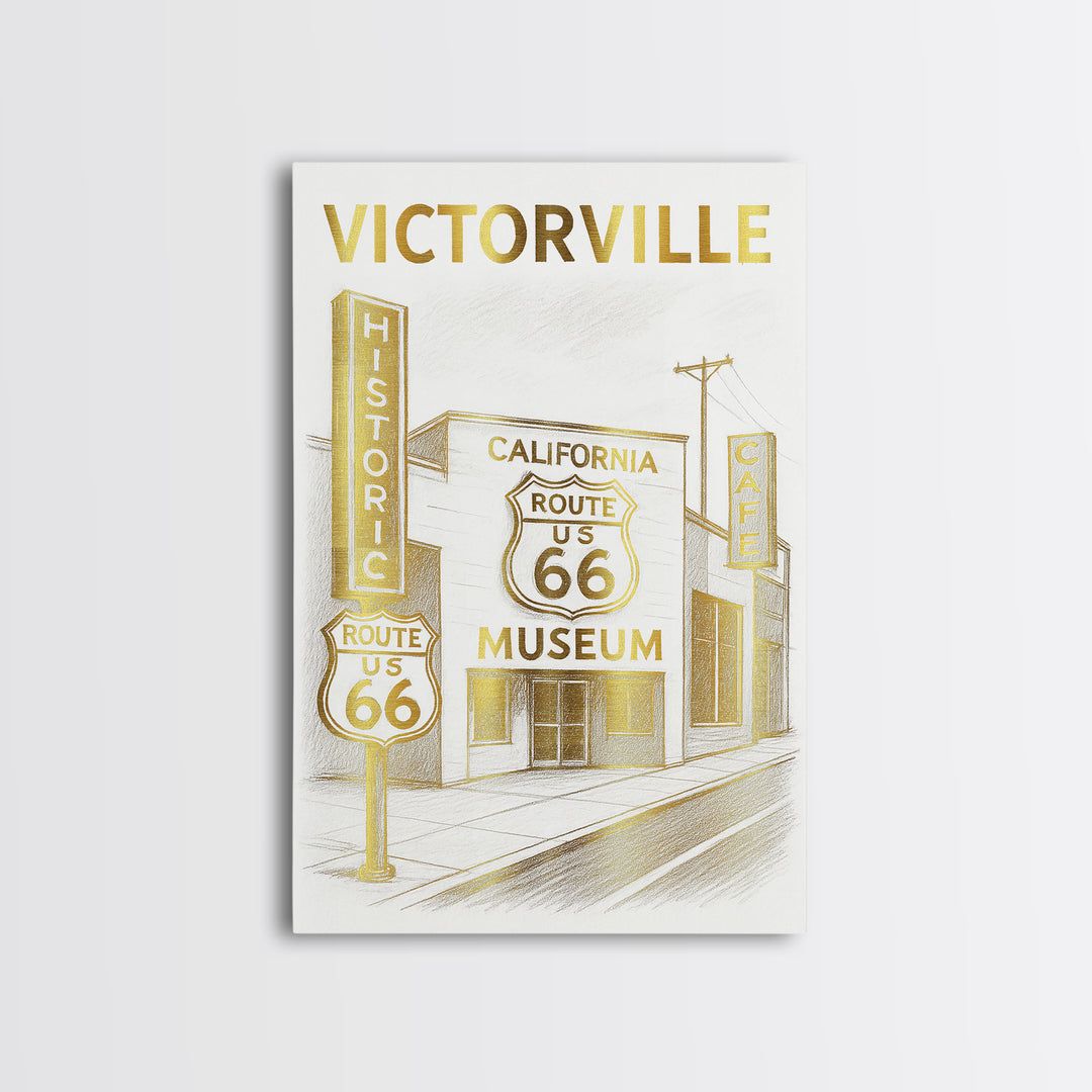 Victorville California Travel Poster, Canvas Print, Gold Line Drawing Wall Art, Victorville Wall Art, Skyline Art, City Art Print, Art Print