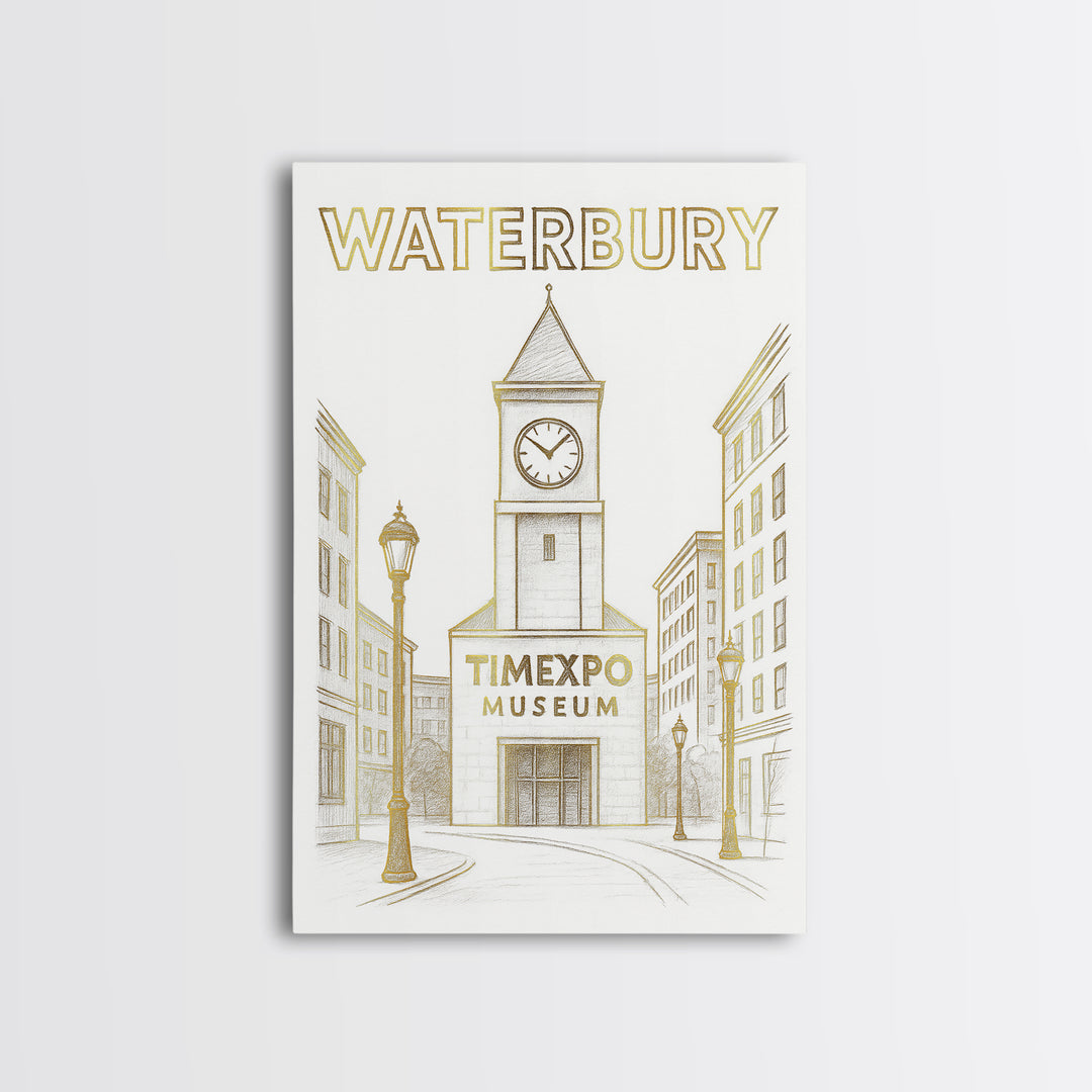 Waterbury Connecticut Travel Poster, Canvas Print, Elegant City Illustration, Waterbury Poster Print, Wanderlust Decor, Travel Wall Decor