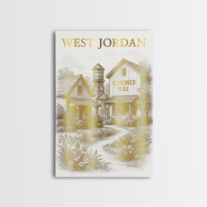 West Jordan Utah Travel Poster, Canvas Print, Elegant City Illustration, West Jordan Wall Art, Vintage Travel Print, City Art Print