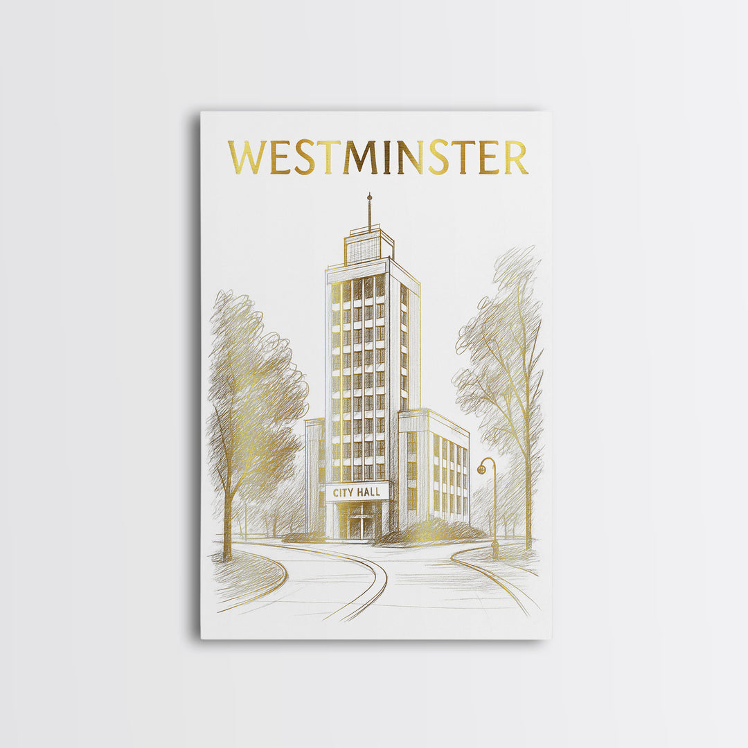 Westminster Colorado Travel Poster, Canvas Print, Gold Line Drawing Wall Art, Westminster Poster Print, Travel Poster Set, City Art Print