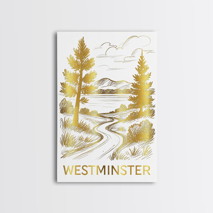 Westminster Travel Poster, Canvas Print, Gold Line Drawing Wall Art, Westminster Art Print, Travel Poster Set, Modern Wall Decor