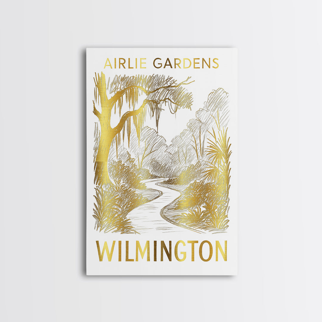 Wilmington Travel Poster, Canvas Print, Gold Line Drawing Wall Art, Wilmington Art Print, Travel Wall Art, City Travel Prints, Wall Art