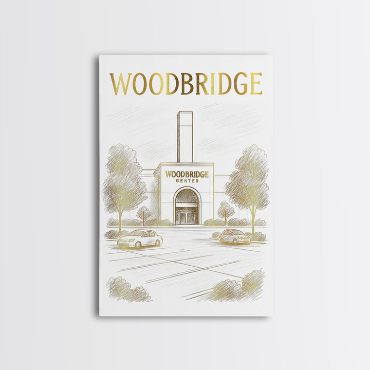 Woodbridge Virginia Travel Poster, Canvas Print, Gold Line Drawing Wall Art, Woodbridge Travel Art, Living Room Wall Art, Wanderlust Decor