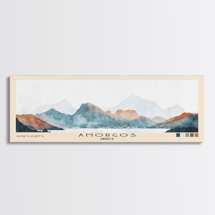 Amorgos, Greece Watercolor Print, Vacation Gift, Greece Wall Art, Beach Painting, Beach Decor, Large Wall Art, Wood Frame Art