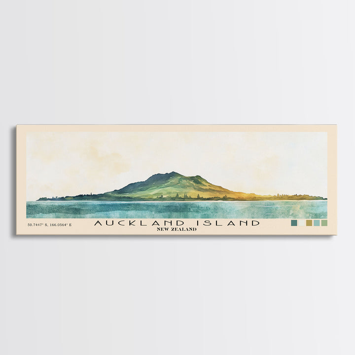 Auckland Island, New Zealand Watercolor Print, Vacation Gift, New Zealand Wall Art, Beach Painting, Beach Decor, Large Wall Art, Wood Frame Art