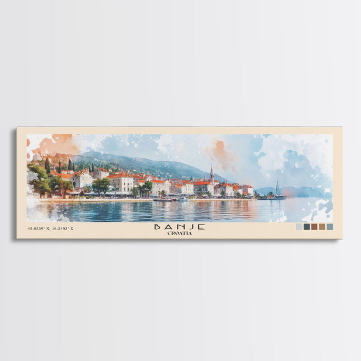 Banje, Croatia Watercolor Print, Vacation Gift, Croatia Wall Art, Beach Painting, Beach Decor, Large Wall Art, Wood Frame Art