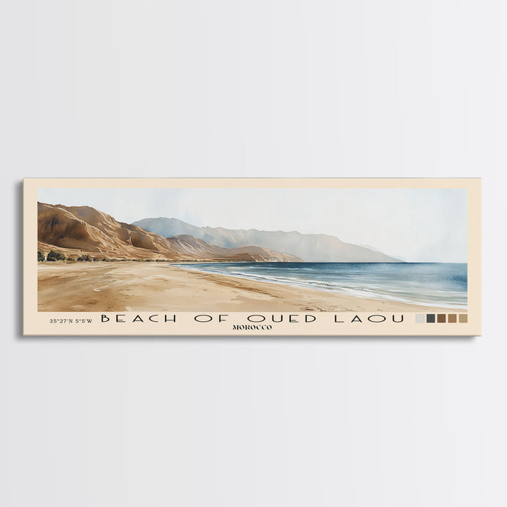 Beach of Oued Laou, Morocco Watercolor Print, Vacation Gift, Morocco Wall Art, Beach Painting, Beach Decor, Large Wall Art, Wood Frame Art
