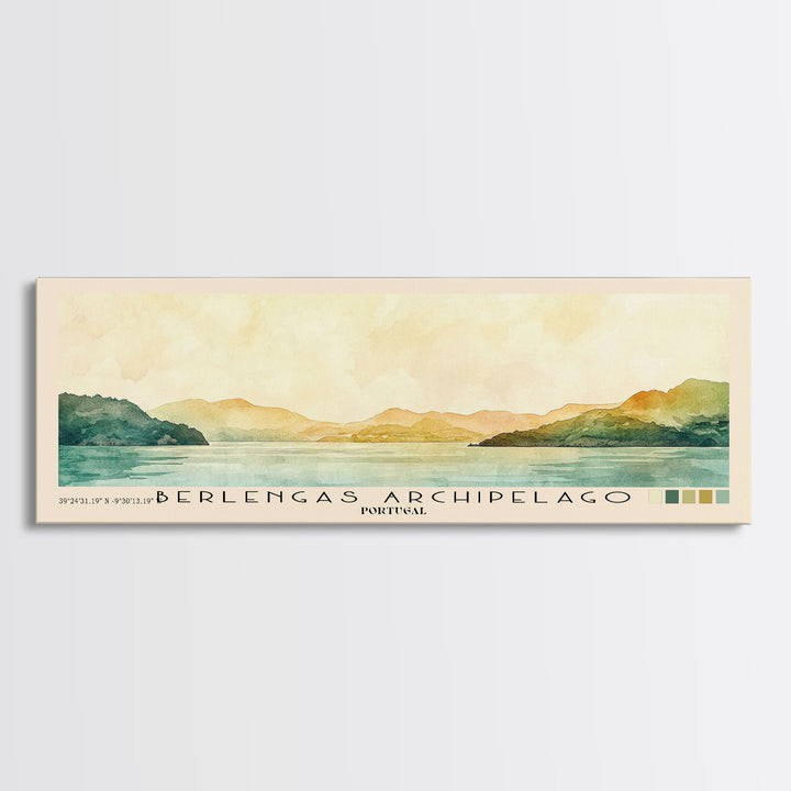 Berlengas Archipelago, Portugal Watercolor Print, Vacation Gift, Portugal Wall Art, Beach Painting, Beach Decor, Large Wall Art, Wood Frame Art