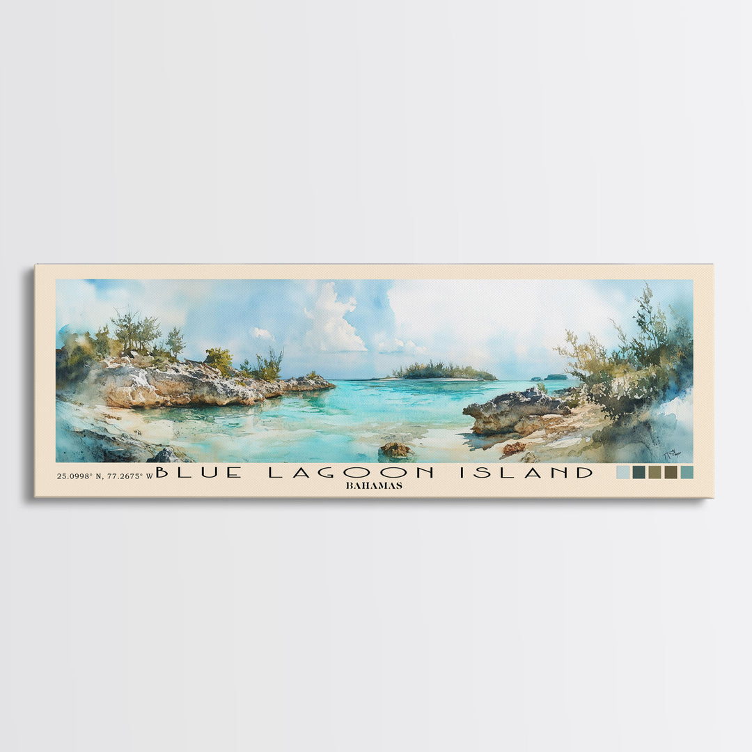 Blue Lagoon Island, Bahamas Watercolor Print, Vacation Gift, Bahamas Wall Art, Beach Painting, Beach Decor, Large Wall Art, Wood Frame Art