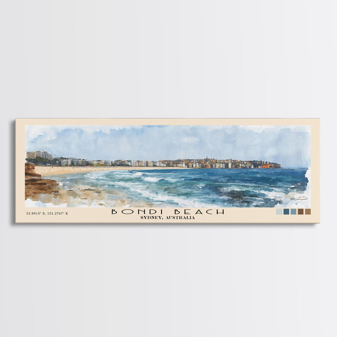 Bondi Beach, Sydney, Australia Watercolor Print, Vacation Gift, Sydney, Australia Wall Art, Beach Painting, Beach Decor, Large Wall Art, Wood Frame Art