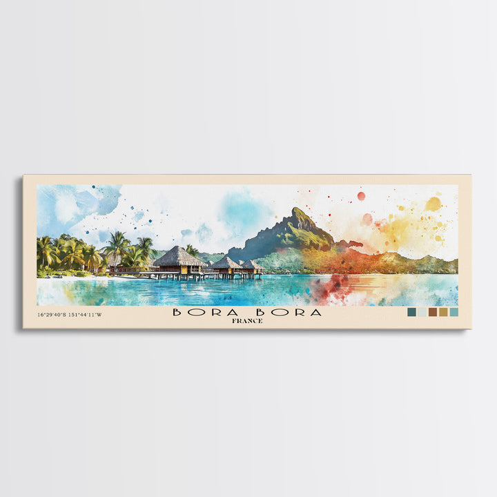 Bora Bora, France Watercolor Beach Print, Vacation Gift, France Wall Art, Framed Canvas Print, Framed Beach Painting