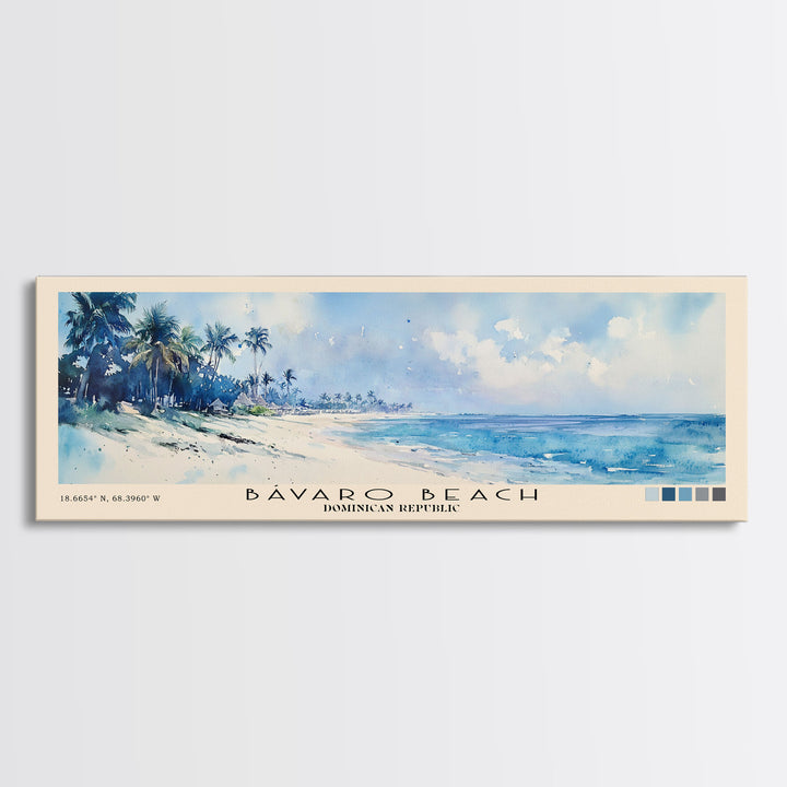 Bávaro Beach, Dominican Republic Watercolor Beach Print, Vacation Gift, Dominican Republic Wall Art, Framed Canvas Print, Framed Beach Painting