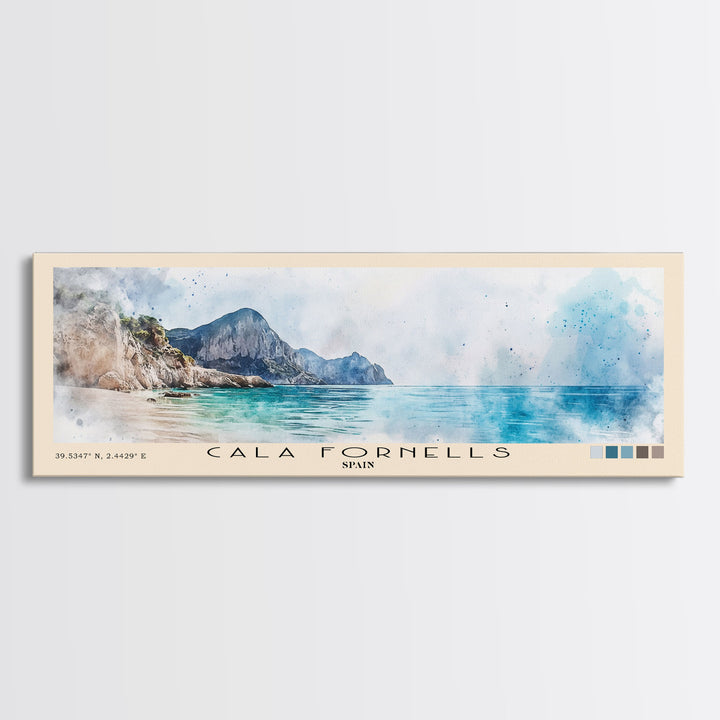 Cala Fornells, Spain Watercolor Print, Vacation Gift, Spain Wall Art, Beach Painting, Beach Decor, Beach Or Lakehouse Art