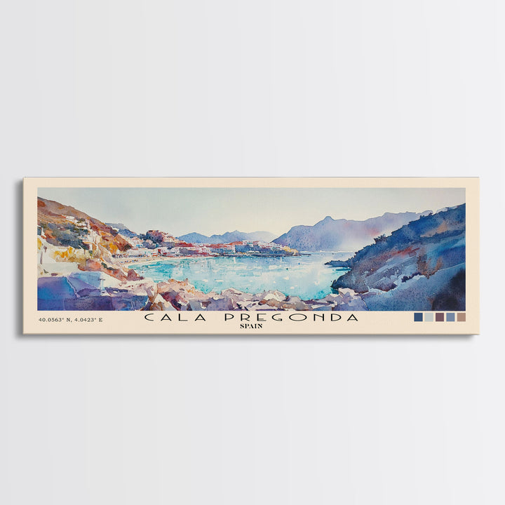 Cala Pregonda, Spain Watercolor Print, Vacation Gift, Spain Wall Art, Beach Painting, Beach Decor, Large Wall Art, Wood Frame Art
