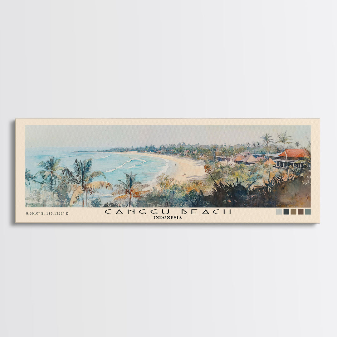 Canggu Beach, Indonesia Watercolor Print, Vacation Gift, Indonesia Wall Art, Beach Painting, Beach Decor, Large Wall Art, Wood Frame Art
