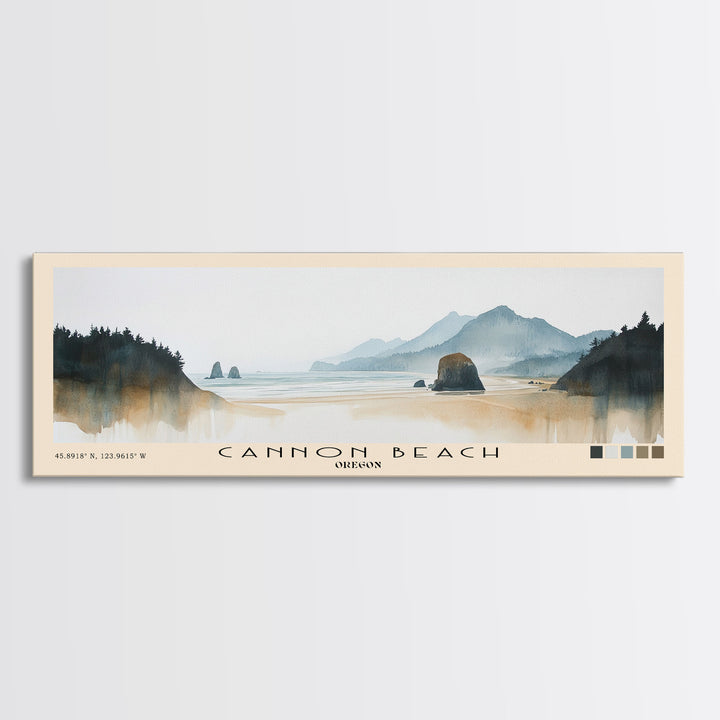 Cannon Beach, Oregon Watercolor Beach Print, Vacation Gift, Oregon Wall Art, Framed Canvas Print, Framed Beach Painting