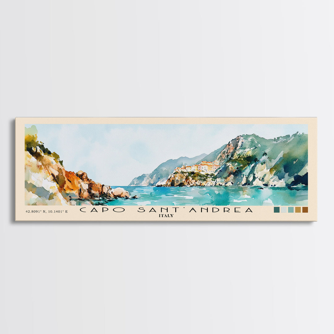 Capo Sant’Andrea, Italy Watercolor Print, Vacation Gift, Italy Wall Art, Beach Painting, Beach Decor, Beach Or Lakehouse Art