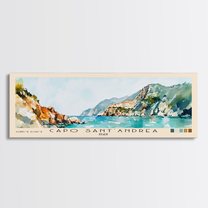 Capo Sant’Andrea, Italy Watercolor Print, Vacation Gift, Italy Wall Art, Beach Painting, Beach Decor, Beach Or Lakehouse Art