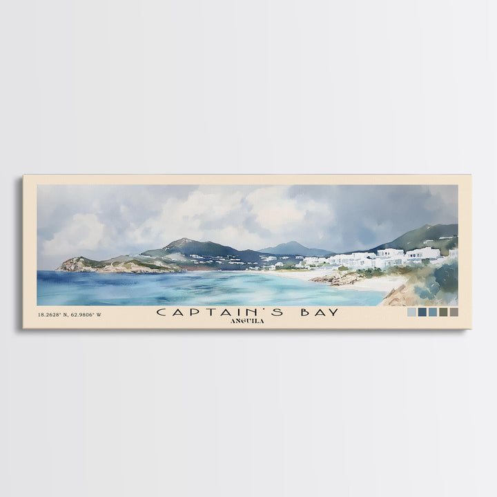 Captain's Bay, Anguila Watercolor Print, Vacation Gift, Anguila Wall Art, Beach Painting, Beach Decor, Large Wall Art, Wood Frame Art