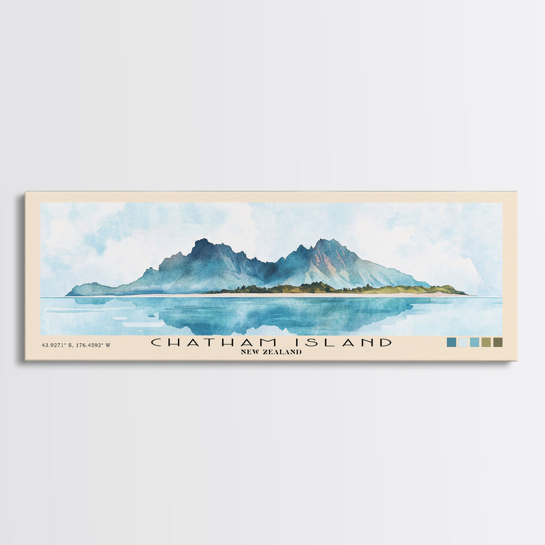 Chatham Island, New Zealand Watercolor Print, Vacation Gift, New Zealand Wall Art, Beach Painting, Beach Decor, Large Wall Art, Wood Frame Art