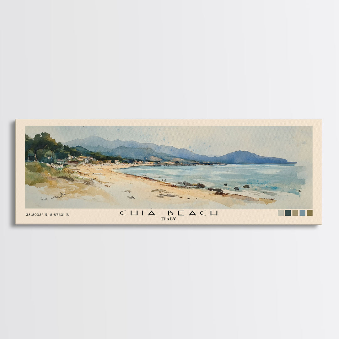 Chia Beach, Italy Watercolor Print, Vacation Gift, Italy Wall Art, Beach Painting, Beach Decor, Beach Or Lakehouse Art