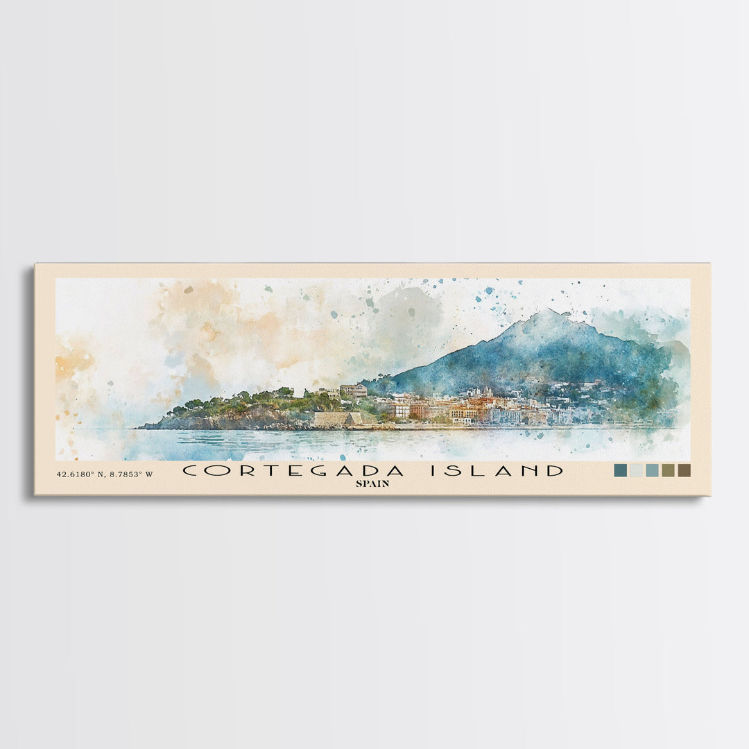 Cortegada Island, Spain Watercolor Beach Print, Vacation Gift, Spain Wall Art, Framed Canvas Print, Framed Beach Painting
