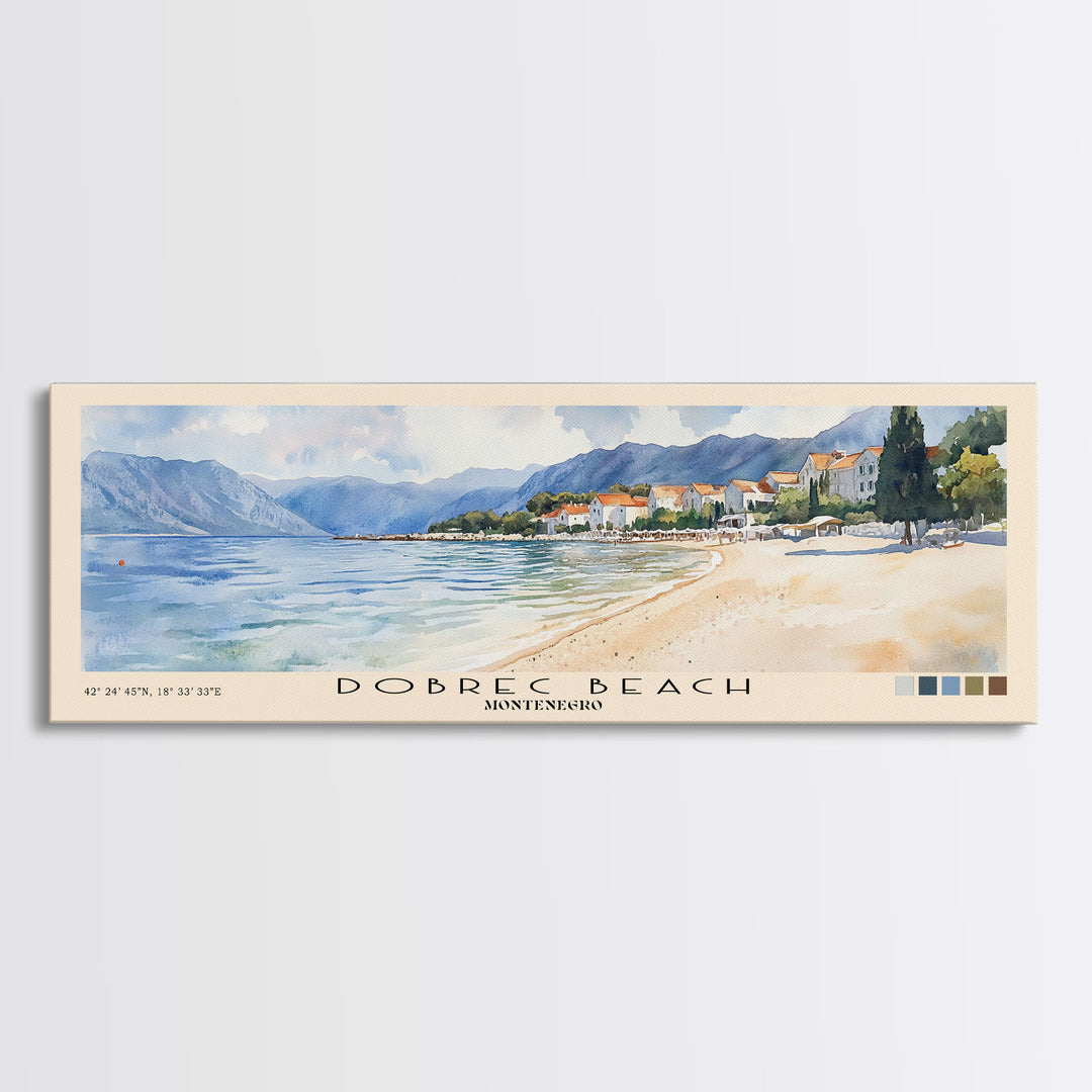 Dobrec Beach, Montenegro Watercolor Beach Print, Vacation Gift, Montenegro Wall Art, Beach Painting, Beach Decor, Beach Painting