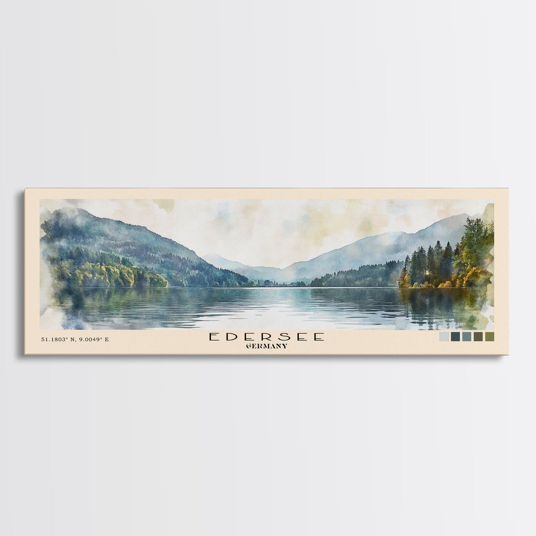 Edersee, Germany Watercolor Beach Print, Vacation Gift, Germany Wall Art, Framed Canvas Print, Framed Beach Painting