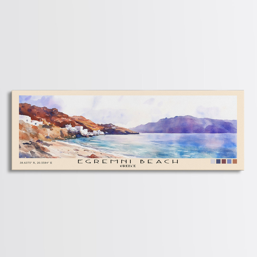 Egremni Beach, Greece Watercolor Print, Vacation Gift, Greece Wall Art, Vacation Wall Art, Vacatation Memories, Beach Decor, Beach Or Lakehouse Art
